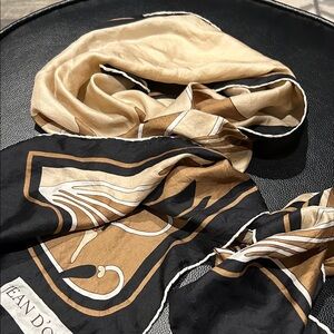 Elegant Black and Tan Silk Vintage Scarf